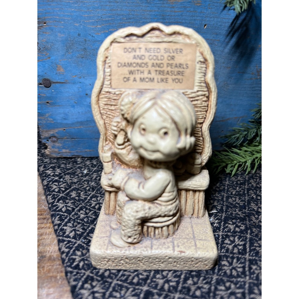 VTG 80s Cherubic Figurine Mom Treasure Quote‎ Gift Statue Home Decor Mother